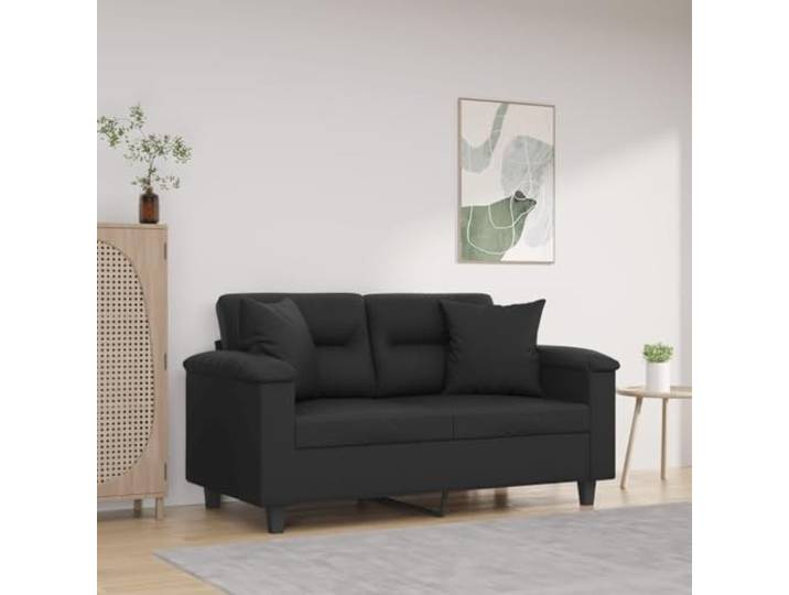 HEFZGDB Modernes 2-Sitzer-Sofa mit Zierkissen Schwarz 120 cm Kunstleder Langlebiges Metallgestell Komfortables Sitzdesign Schmutzabweisende Polsterung Stabiles Sofa für Wohnzimmer
