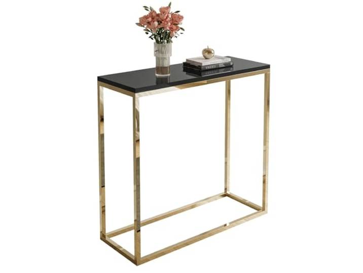 Lookway Konsolentisch MODERN mit Hochglanz-Platten auf goldverchromtem Gestell, Beistelltisch/Flurtisch, 80 oder 100 cm breit (Schwarz Hochglanz, Breite: 80 cm)