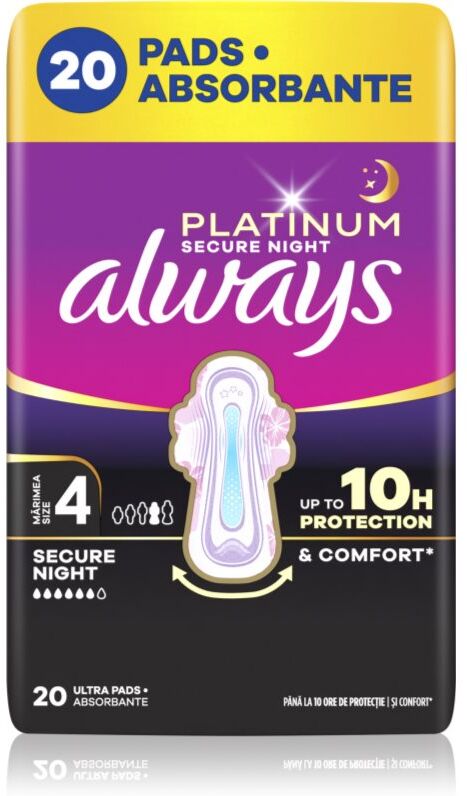 Always Platinum Secure Night Size 4 serviettes hygiéniques pour la nuit 20 pcs