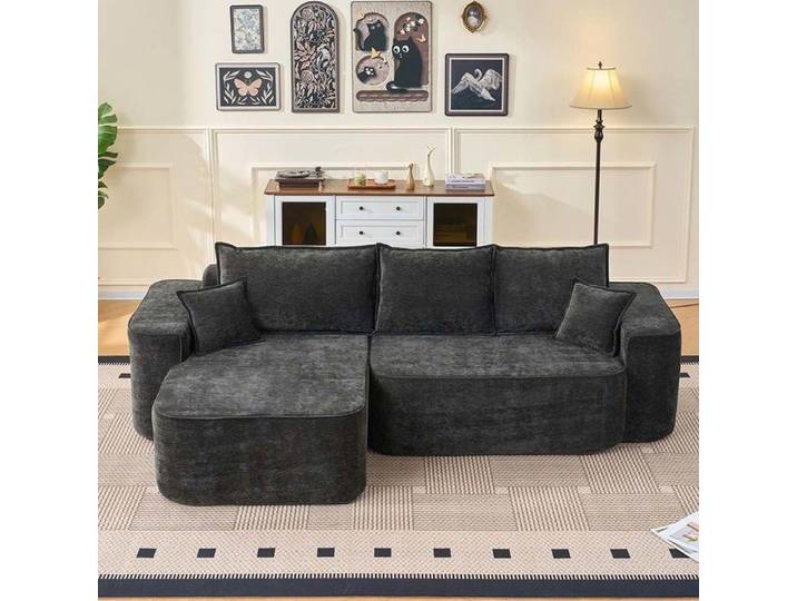 Canapé d'angle - YEHTOKHOME - Cloud Sofa - Modulaire réversible - 4 places - Tissu chenille noir