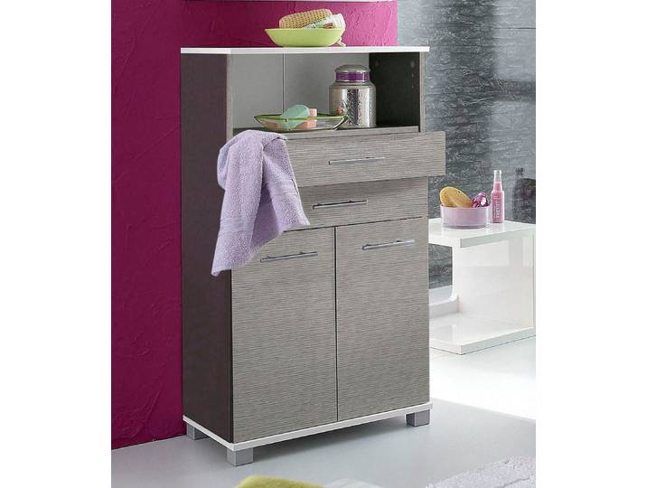 Midischrank WELLTIME Emmi, Breite 59 cm , weiss (achatgrau, weiß), B:60cm H:110,5cm T:32,5cm, FSC-zertifizierter Holzwerkstoff, Schränke, Midischrank, 2 Türen, Metallbeschläge