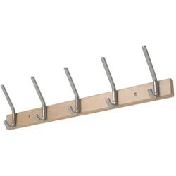 HP Autozubehör, Kleiderhaken + Wandgarderobe, Wandgarderobe Holzprofil Buche 5 Hut-/5 Mantelhaken Länge 700 mm Hakenabstand 150 mm Haken Alu