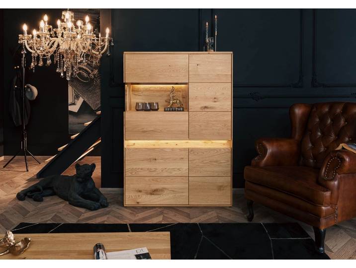Highboard Wildeiche inkl. LED 103x43,5x152 natur geölt CARDIFF #121