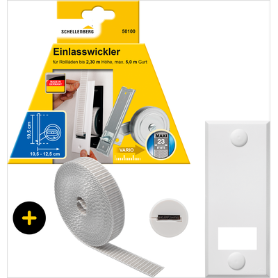 Einlass-Gurtwickler SCHELLENBERG "inkl. Abdeckplatte, Gurtführung, Rollladengurt grau oder weiß", grau, 1 Stk., Gurtwickler, Unterputz Gurtwickler 10,5 cm Lochabstand für das Rollladensystem Maxi