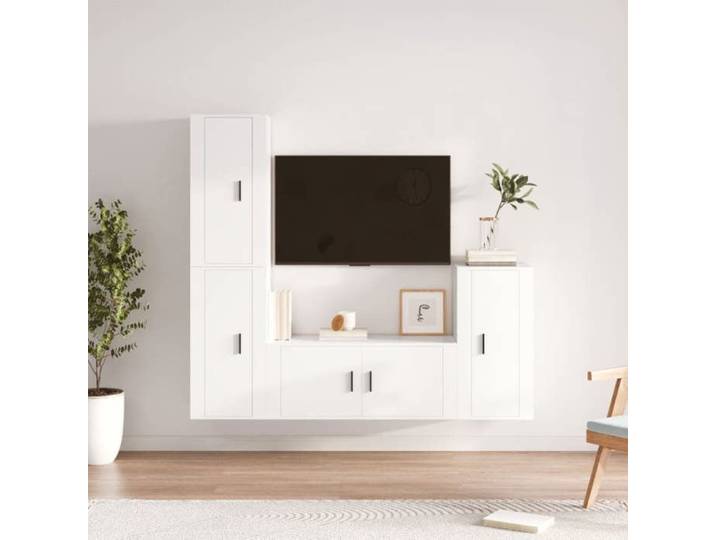 Ensemble Armoires-HIFI (Lot de 4) - Meuble TV suspendu - Grande espace - Blanc Bois d'ingénierie(4 parcel) T6540