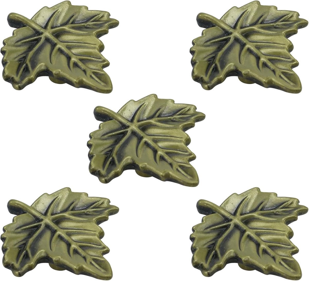 5x Antieke Groene Bronzen Bladvormige Kastdeurknoppen voor Laden en Meubels