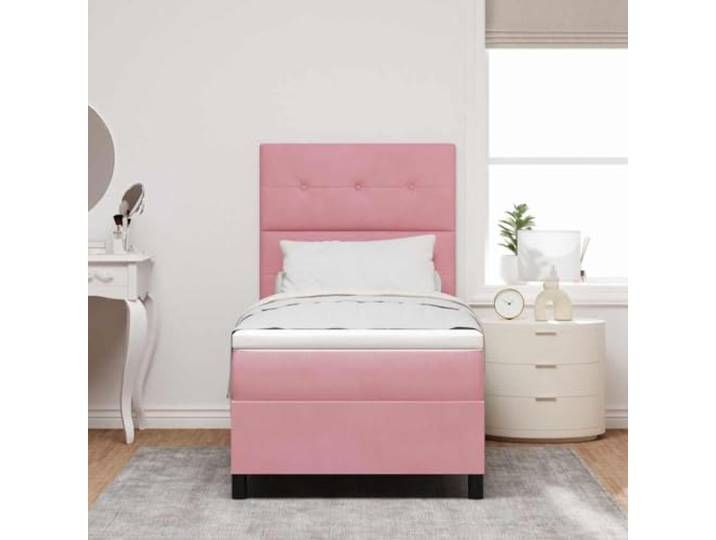 LED Beleuchtung Stoffbezug modernes Boxspringbett 80 x 200 cm Rosa LED Boxspringbett mit Matratze Rosa 80x200 Stoff Einzelbett mit verstellbarem Kopfteil RGB Licht Schlafzimmer Möbel Set