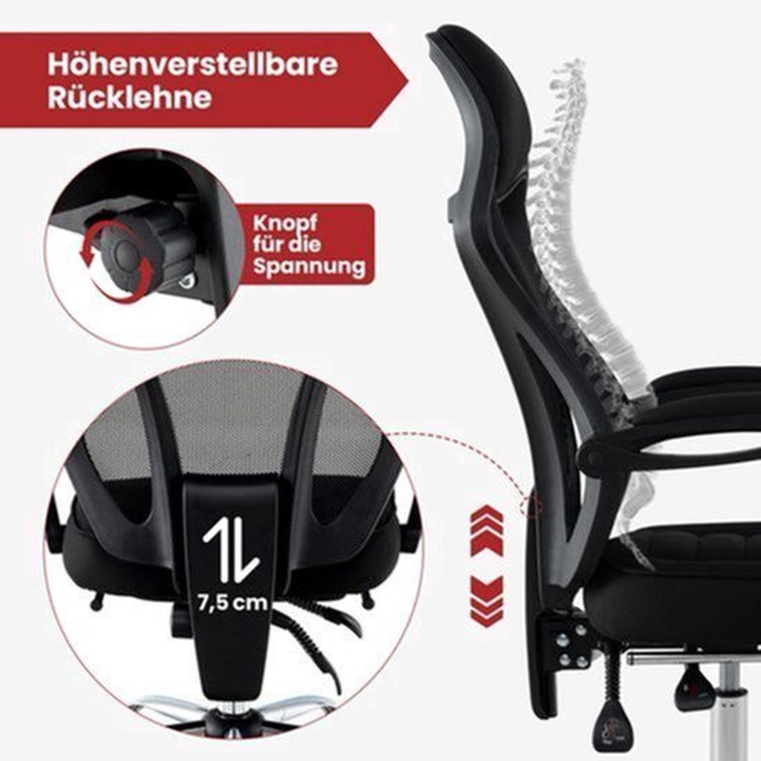 Ergonomische Bureaustoel met Intrekbare Voetensteun en Verstelbare Rugleuning - Mesh - Zwart