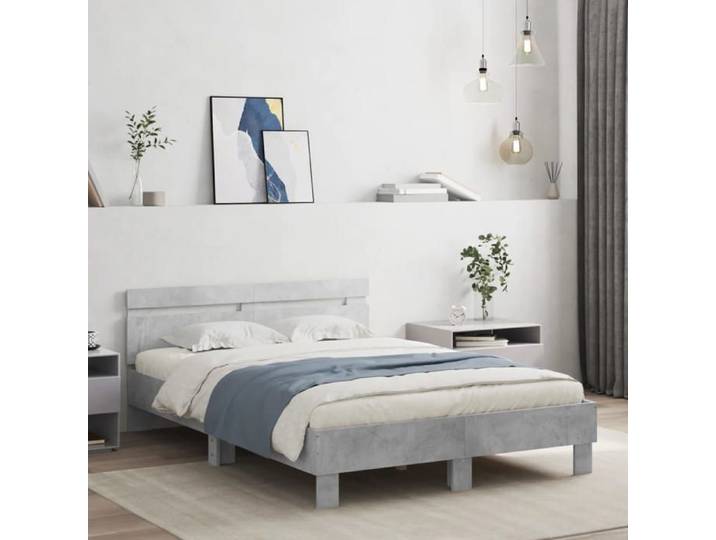 BESTLIFE Structure de lit avec tête de lit gris bé Cadre de lit sans matelas gris béton 120x190cm ABHT 7658605