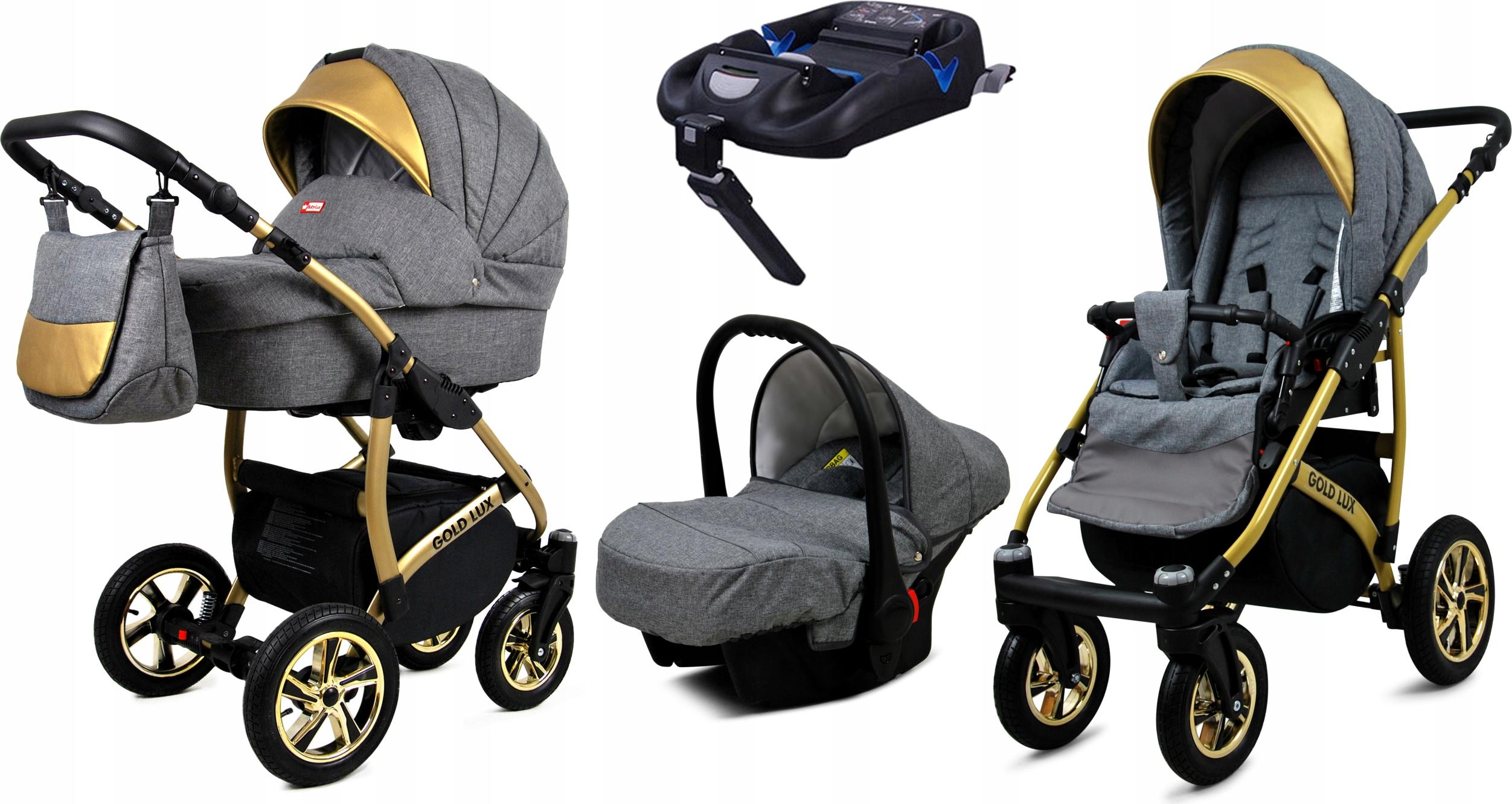 BabyLux Gold Lux | 4in1 Kinderwagen Set | Flaxen | Kombikinderwagen | Kinderwagenset | Isofix-B
