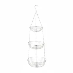 Relaxdays Obstkorb hängend, HxD: 82 x 26,5 cm, 3 Etagen, Metall, runder Hängekorb für Obst & Gemüse, Obstschale, silber