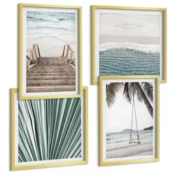 BILDER SET 4er Set - 50x50 cm & 40x60 cm Goldrahmen - Tropenurlaub