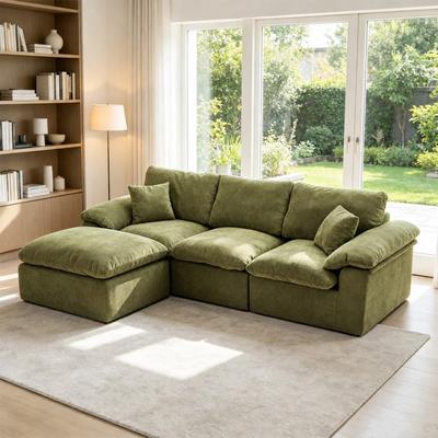 Abrihome "102.3"" L-Shaped Chenille Boneless Sectional Sofa with Ottoman"