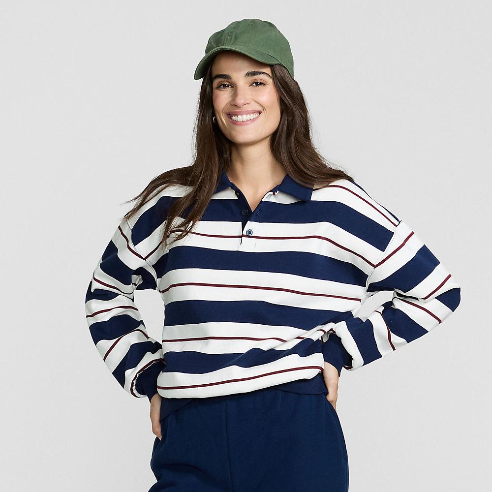 Serious Sweats Polopullover in Petite-Größe, Damen, size: petite, Blau, Baumwoll-Mischung/Polyester-Mischung, by Lands' End