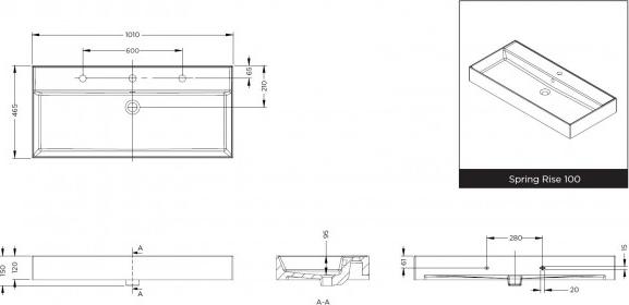 copy of Doppelwaschbecken rechteckig weiß Keramik 121x45 cm RIHO