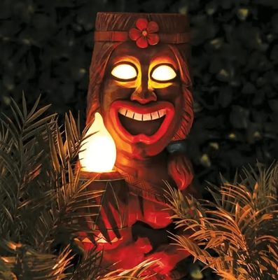 Inspire Curations Solar Tiki Totem Garden Statue Tropical Outdoor Patio Light woman