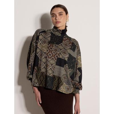 Strickpullover APRICOT "Rollkragenpullover", Damen, Gr. L, bunt (khaki), Pullover Strickpullover, im Patchwork-Tapisserie-Design