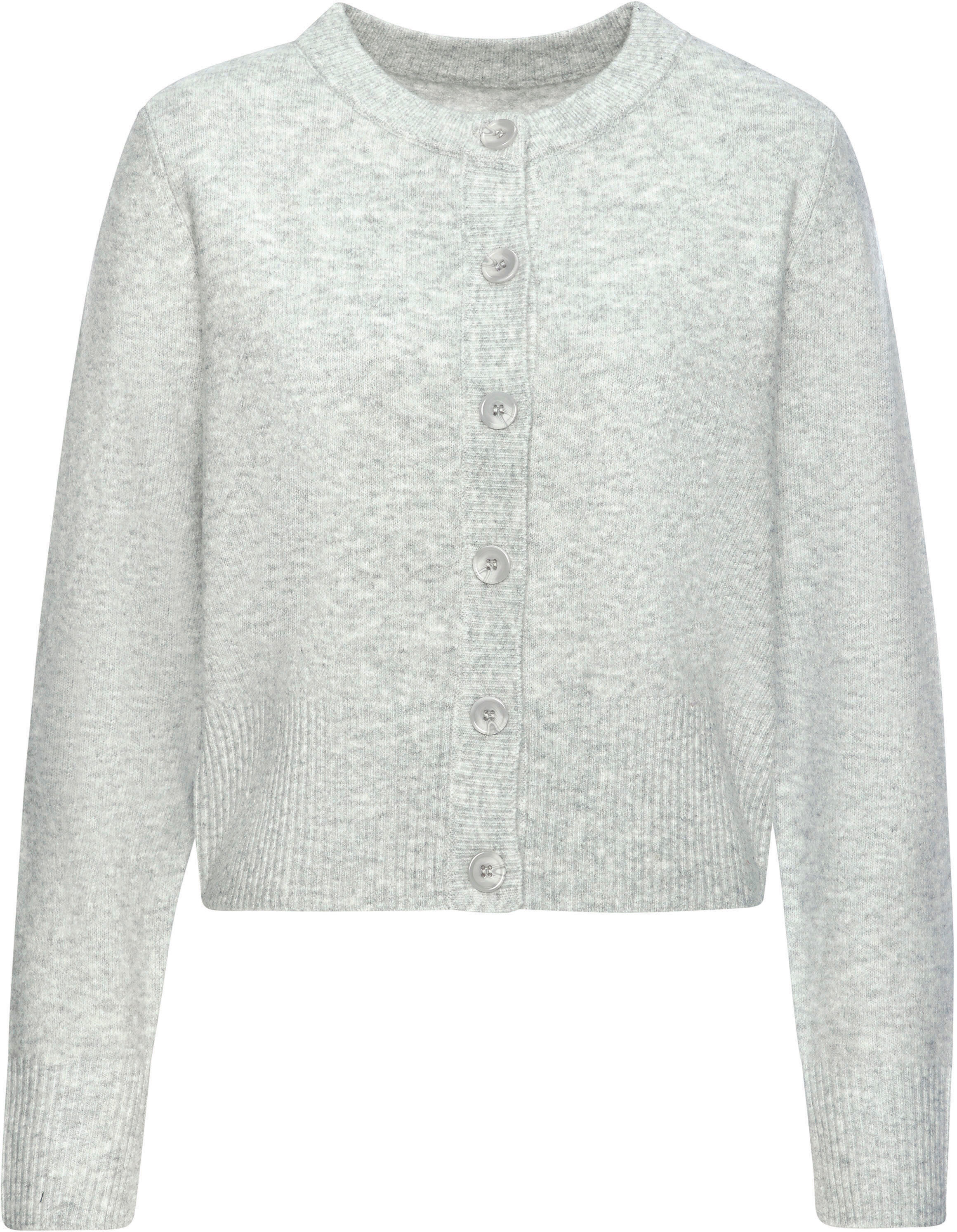 LASCANA "in leicht verkürzter Form mit breitem Rippstrickbündchen" aus kuschelweichem Strick, Cardigan mit langen Ärmeln, Basic