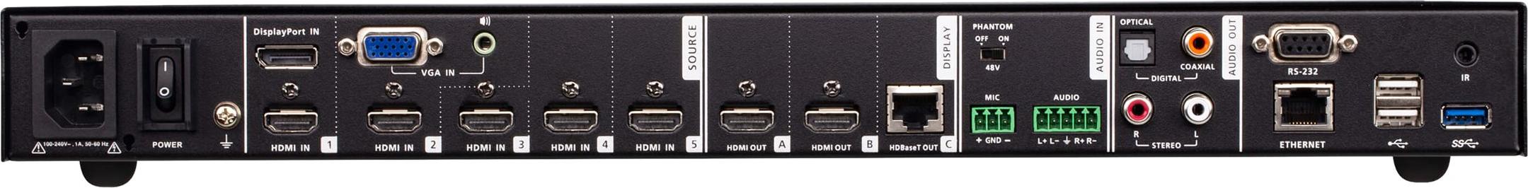 ATEN 7 x 3 Seamless Präsentation Matrix Switch mit Scaler, Streaming, Audio Mixer und HDBaseT, HDMI, Metall, Schwarz, 60 Hz, 1080p, 1920 x 1200 Pixel