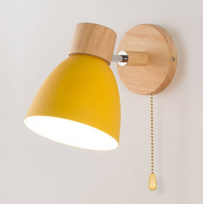 Trendy Discount Goods Modern Nordic LED Wall Lamp With Switch, Iron Wall Light E27 Wooden Base, Bedroom Living Room Macaroon Home Decor yellow With Switch no Bulb
