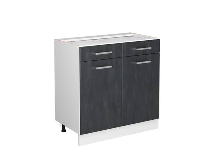 Vicco Küchenunterschrank R-Line, Schwarz Beton, 80 cm 2 Schubladen · Ohne Arbeitsplatte · Höhenverst. Füße · 2 Türen · Leichter Zugriff
