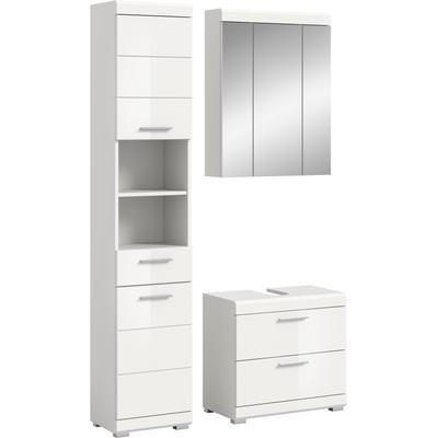 Badmöbel-Set WELLTIME "SIENA, 3 teilig, bestehend aus:", weiß (weiß, weiß hochglanz), B:112cm H:191cm T:34cm, Holzwerkstoff, MDF, Kastenmöbel-Sets, Badmöbel-Set, Hochschrank, Waschbeckenunterschrank, Spiegelschrank