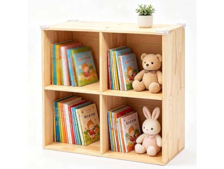EXSHUING Aufbewahrungsorganizer, Massivholz-Bücherregal, 2-stöckiges Regal Für Schlafzimmer, Freistehendes Bücherregal, Vitrinenschrank Für Schlafzimmer, Kinderzimmer, Zapfenverbindungen(4 Cube)