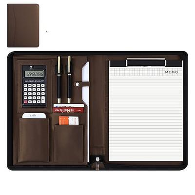 Businesstasche aus veganem Leder, Business-Portfolio mit Reißverschluss, All-in-One-Schreibmappe. Intelligenteste Schutzhülle für Tablet, Präsentationsfach, Taschenrechner, Kartenfach, Schreibblock