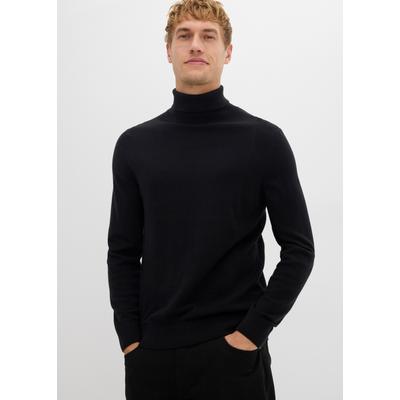 Rollkragenpullover BONPRIX, Herren, Gr. 56/58 (XL), schwarz, Obermaterial: 80% Baumwolle, 20% Wolle, slim fit, Pullover Rollkragenpullover, eleganter Stil, aus Baumwolle und Wolle, Slim Fit Passform