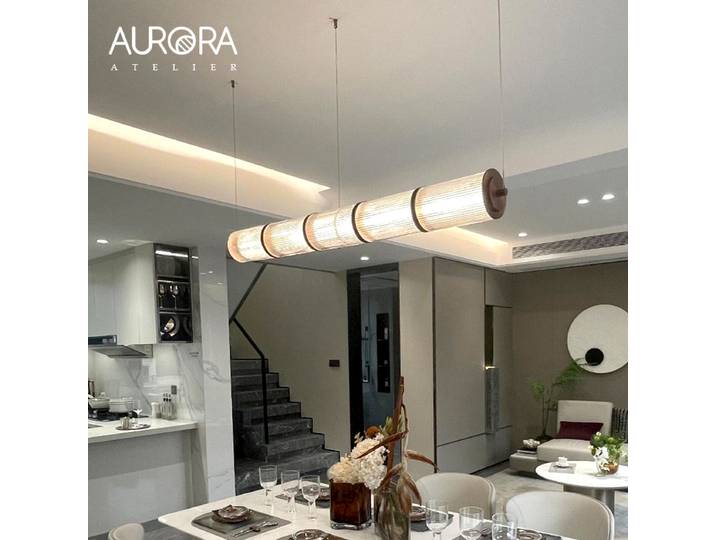 Lampe suspendue à rayures longues pour restaurant, abat-jour en verre noir/or, lampe suspendue nordique à LED, décoration de salon et salle à manger, lampe suspendue