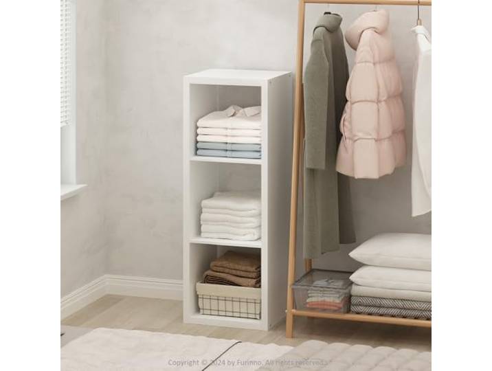 Furinno Cubic Offenes Rückwand-Multifunktionsregal für Kleidung & Schrankaufbewahrung, 3-Fächer, Weiß