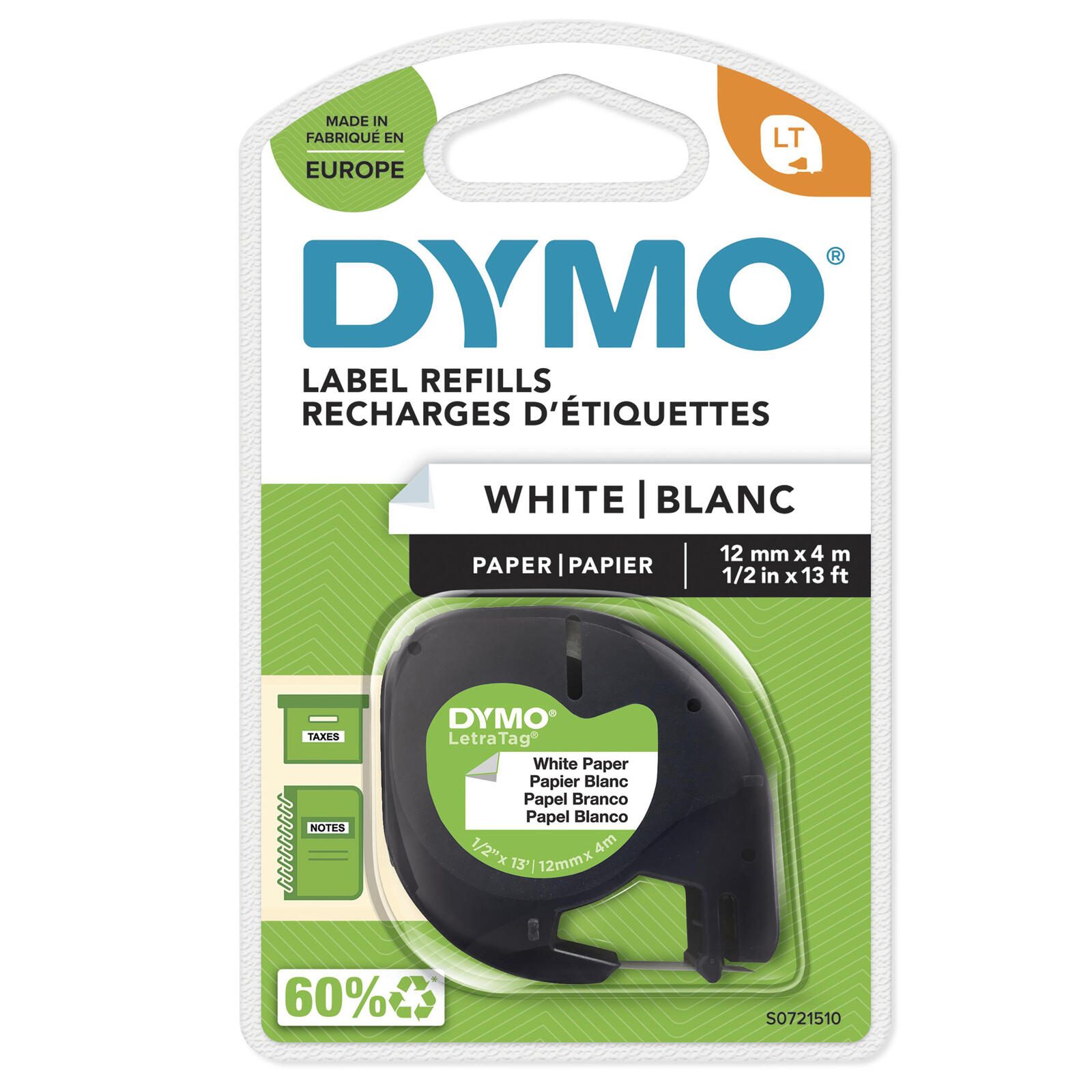 DYMO® Original Schriftband für LetraTag, Papier - schwarz auf weiss S0721510