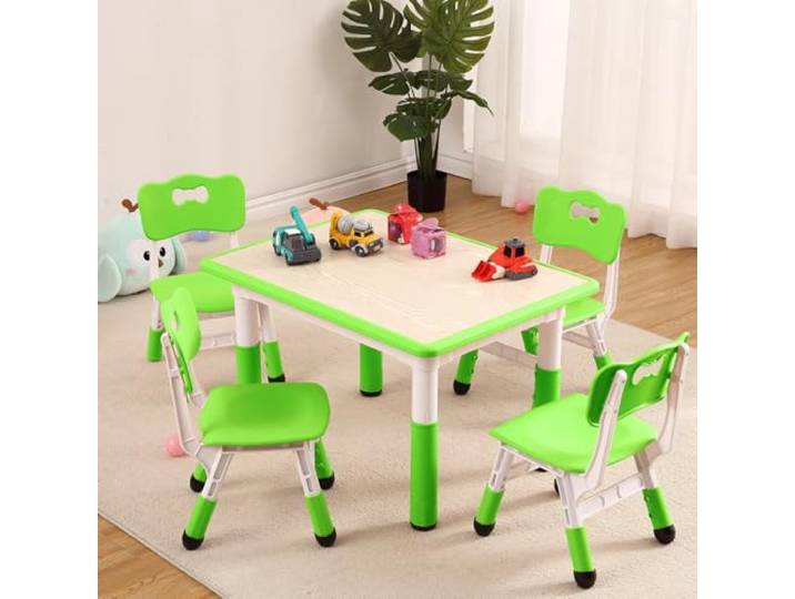 JustSmart Höhenverstellbares Kindertisch- & Stuhlset (1 Tisch + 4 Stühle) – abwischbare Graffiti-Malplatte – ergonomisch & rutschfest – für Spielen, Basteln & Lernen (2–10 Jahre) – Grün
