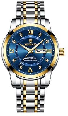 Youfap Market Men Waterproof Luxury Diver Watch, Quartz Wristwatch, Sport Date Clock Top Brand Fashion Watch gold Blue