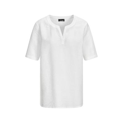 Schlupfbluse GOLDNER "Blusenshirt mit feiner Streifenstruktur", Damen, Gr. 40, weiß, Obermaterial: 100% Polyester PES., gerade, V-Ausschnitt, Blusen Schlupfbluse, figurschmeichelende Schnittführung