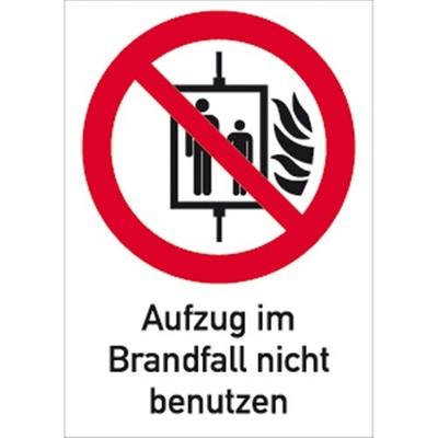 Aufkleber Aufzug im Brandfall nicht benutzen ISO 7010, Kombischild, Folie, 210x297 mm