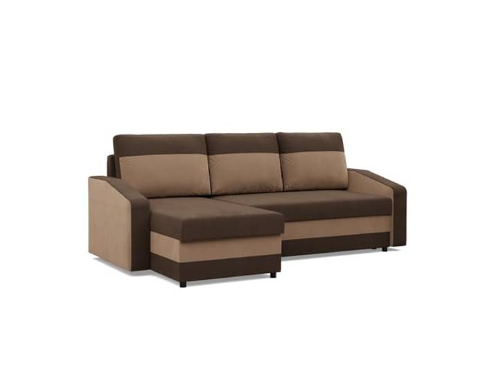 Mebligo - Ecksofa mit Schlaffunktion, Universelle Seite, Dunkelbraun + Braun (Mikro 20 + Mikro 48)