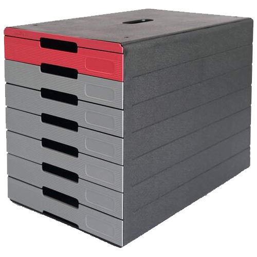 DURABLE Schubladenbox IDEALBOX PLUS grau/rot 776303, DIN C4 mit 7 Schubladen