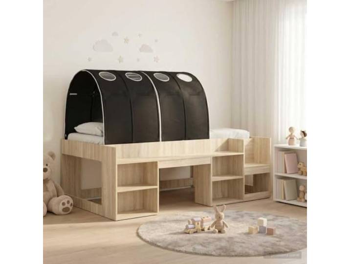 RJPLMFV Bett mit 3 Stck. Sonoma und Schwarz, Holz Feste Lattenroste, Regale, modernes Design, einfache Montage