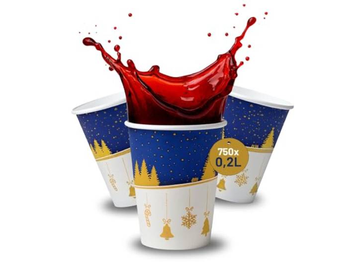 DeinPack 750 Glühweinbecher 200 ml - Winter Pappbecher mit Wintertraum Motiv Einweg to go Heißgetränkebecher für Glühwein, Punsch & Tee beschichtete Weihnachtsbecher aus Pappe