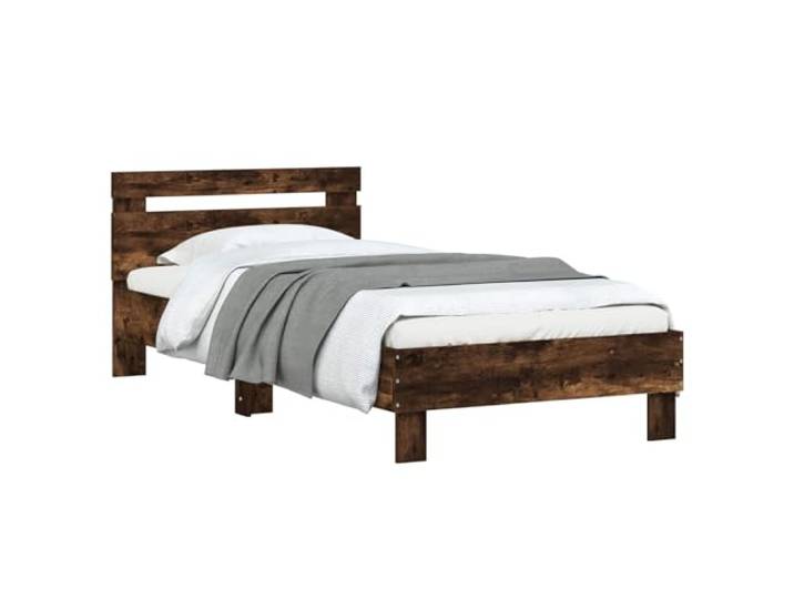 PUGYNBK Bettgestell aus rauchiger Eiche, technisches Holz Stabiler Boden, Kopfteil aus Holz, minimalistisches Design, einfache Reinigung
