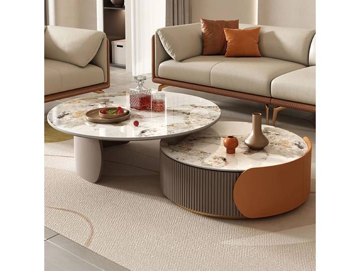 Tables basses en marbre glamour européen, tables carillon de luxe nordiques, meubles de salon modernes ronds, esthétiques uniques