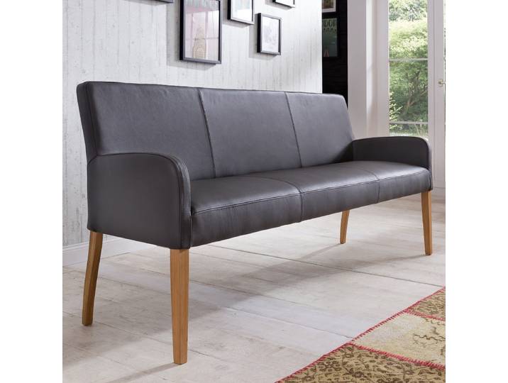 Sitzbank aus Leder 123 cm mit Holzgestell Alfo