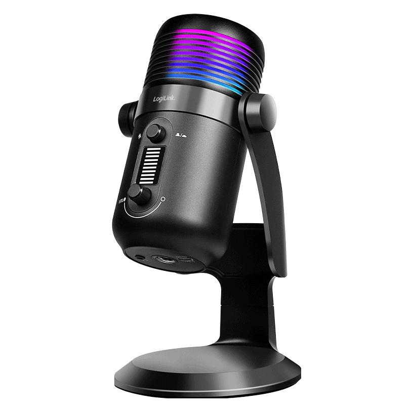 LogiLink Mikrofon, cardioid, NRC, 192 kHz@24 bit, RGB-Licht, Streaming, Podcast, Studio, Schwarz (HS0058)