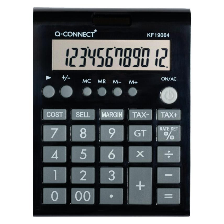 Q-Connect Tischrechner 12-stellig schwarz (Batteriebetrieb, Solarenergie) (KF19064)