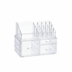 Relaxdays Make-Up Organizer, 3 Schubladen, Schmink-Aufbewahrung f. Nagellack, Lippenstift, Acryl Organizer, transparent