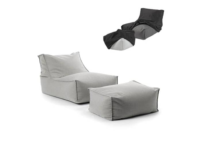 mokebo Outdoor Sitzsack und Pouf für Kinder & Erwachsene 'Der Sundowner', Bean Bag mit Füllung oder Bodenkissen für Indoor & Outdoor, auch als Liegekissen, Relaxliege mit Hocker in Lichtgrau