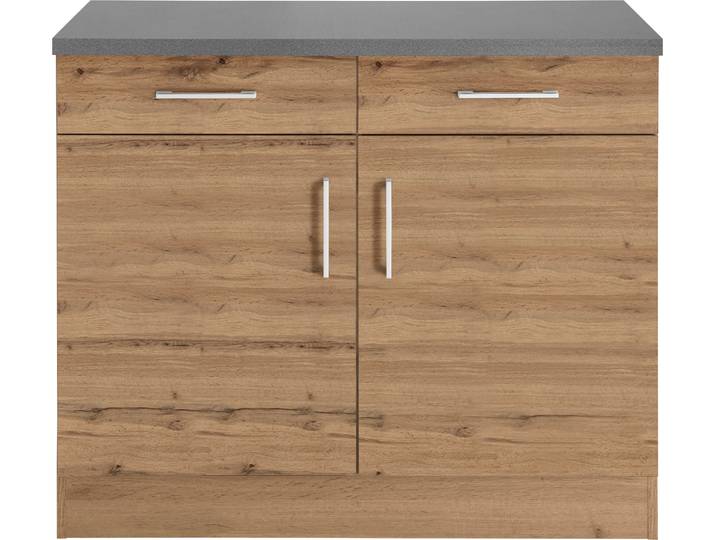 Unterschrank KOCHSTATION KS-Colmar , braun (wotaneiche), B:100cm H:85cm T:60cm, Holzwerkstoff, Schränke, Unterschrank, 100 cm, mit Metallgriff, für viel Stauraum