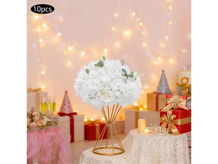 Bouquet de fleurs artificielles, 10 pièces de roses et hortensias en soie blanche 40x40x20cm, décoration artisanale pour mariage et fête, arrangement de bouquets de fleurs artificielles, fleurs
