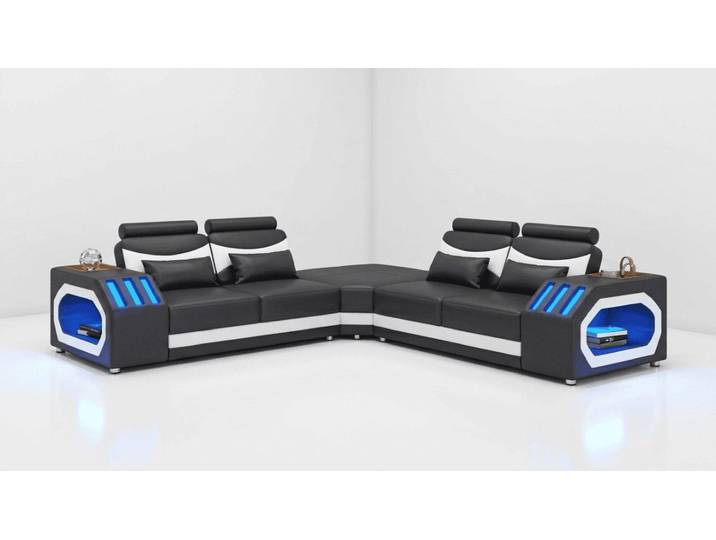 Xlmoebel Ecksofa Modern Ecksofa L-Form Schwarz LED Elegant Exklusiv Design Premium *, 1 Teile, Schlaffunktion